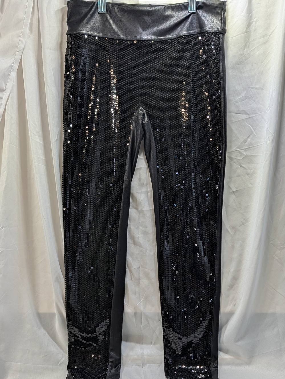 Saints 21 Faux Leather Black Sequin Front Teen Juniors Skinny Leggings Size Med - Picture 3 of 9